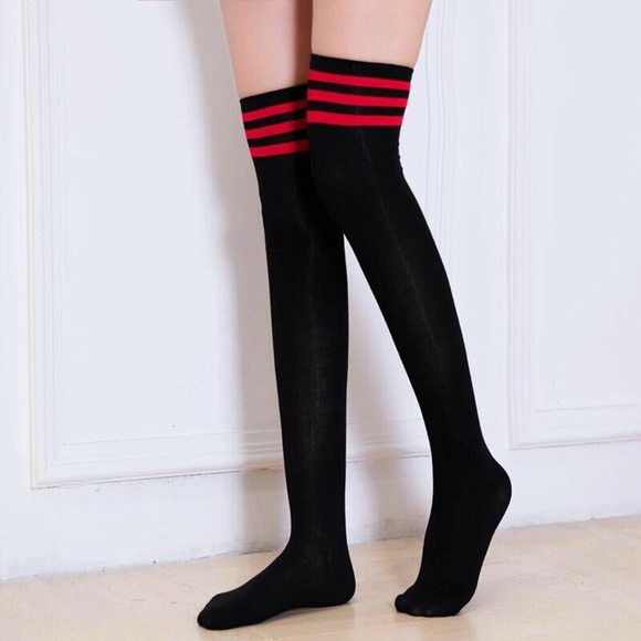 Black and red thigh high socks clearance